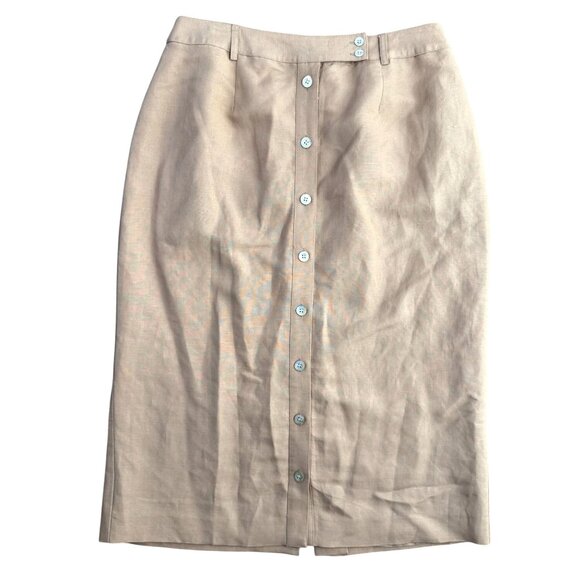 Emma James Button Front Linen Blend Skirt Mid Length 14 Belt Loops‎ Old Money - Picture 1 of 6